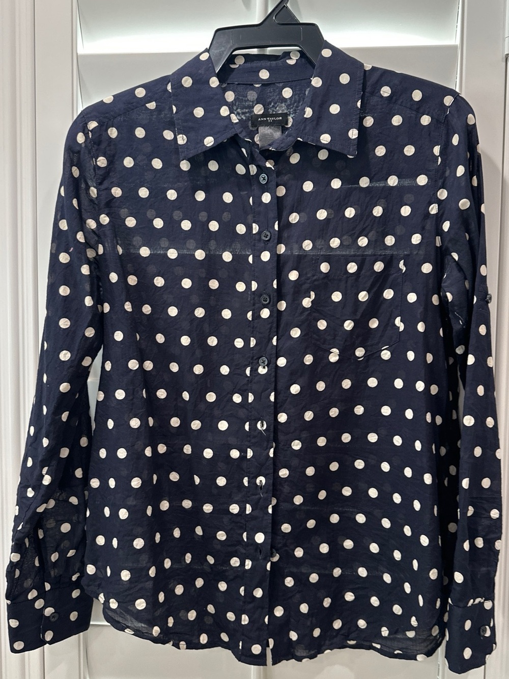 Ann Taylor Navy Blue Polka Dot Blouse